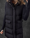 Black Windproof Longline Full Zipper Puffer Vest with Pockets - Little Miss Vanilla