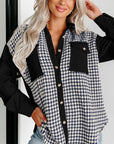 Black Houndstooth Corduroy Patchwork Flap Pocket Shacket - Little Miss Vanilla