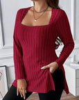 Plus Size Square Neck Long Sleeve Top - Little Miss Vanilla