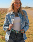 Studded Acid Wash Long Sleeve Denim Jacket - Little Miss Vanilla