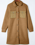 Khaki Contrast Flap Pocket Single Breasted Teddy Coat