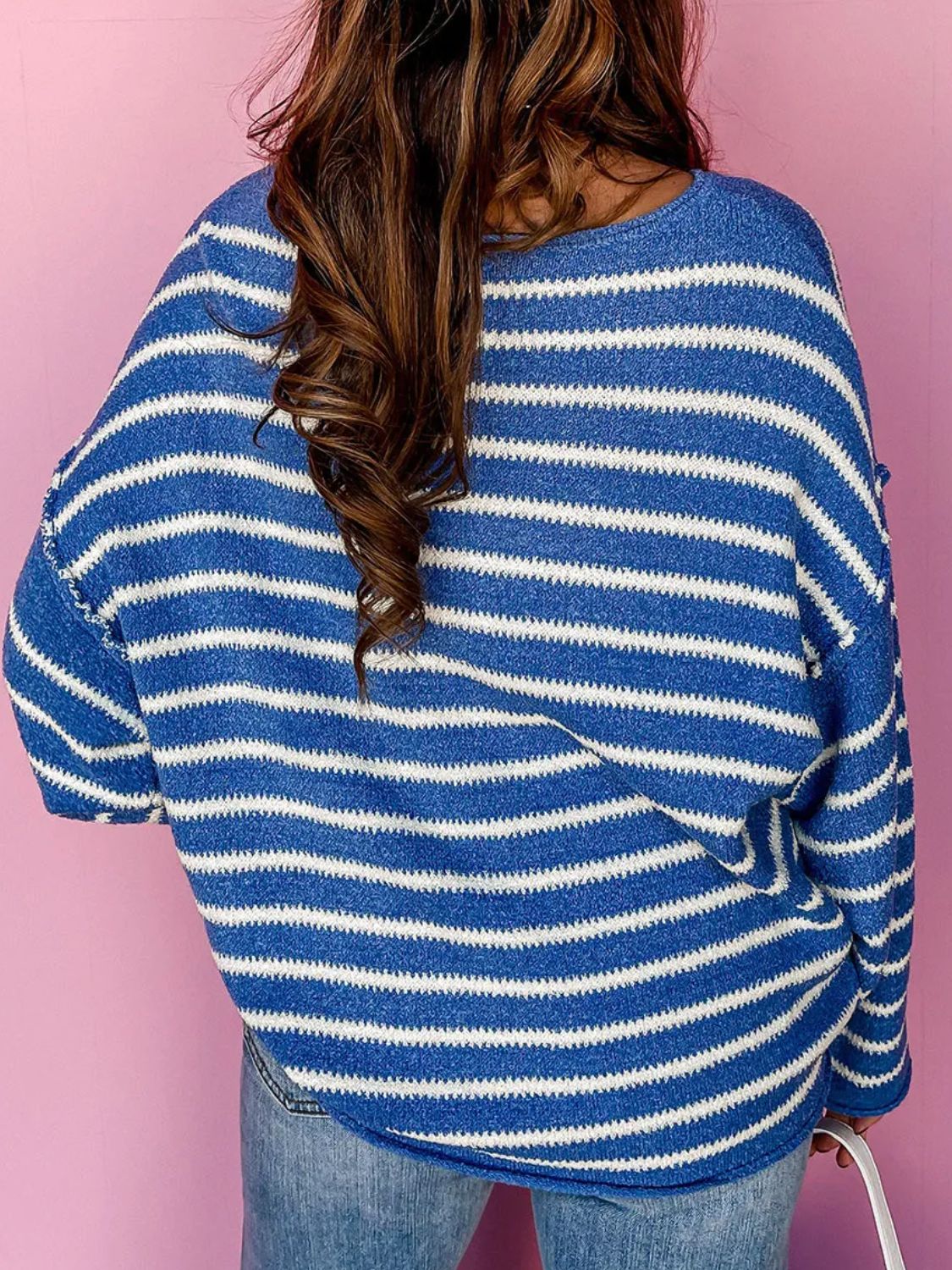 Plus Size Striped Round Neck Dropped Shoulder Sweater - Little Miss Vanilla