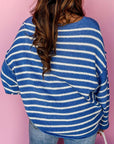 Plus Size Striped Round Neck Dropped Shoulder Sweater - Little Miss Vanilla