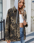 Leopard Button Up Drop Shoulder Denim Jacket - Little Miss Vanilla