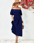 Off-Shoulder Balloon Sleeve Midi Dress - Little Miss Vanilla