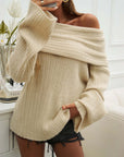 New Off-shoulder Knitted Sweater Fashion Loose Solid Pullover Long-sleeved Top Temperament Clothing For Women