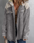 Gray Color Block Button Down Hooded Corduroy Jacket - Little Miss Vanilla