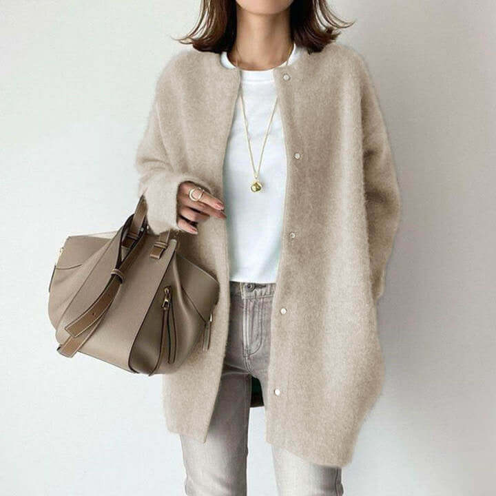 Loose Round Neck Single Breasted Cardigan Fashion Solid Color Coat Jacket Autumn And Winter Women&#39;s Clothing