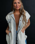 Light Grey Flap Pockets Contrast Buttons Front Jacket Vest - Little Miss Vanilla