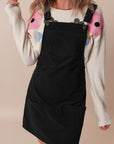 Black Solid Front Pockets Sleeveless Corduroy Overall Dress - Little Miss Vanilla