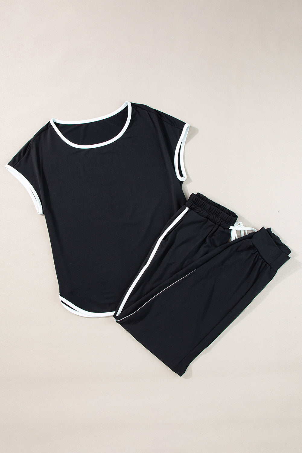 Black Colorblock Trim Casual Two Piece Lounge Set - Little Miss Vanilla