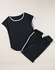 Black Colorblock Trim Casual Two Piece Lounge Set - Little Miss Vanilla