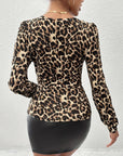 Lace Detail Leopard V-Neck Long Sleeve Top - Little Miss Vanilla