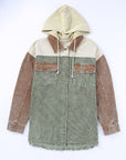 Green Color Block Button Down Hooded Corduroy Jacket - Little Miss Vanilla