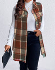 Honey Plus Size Pocketed Plaid Button Up Vest Coat - Little Miss Vanilla