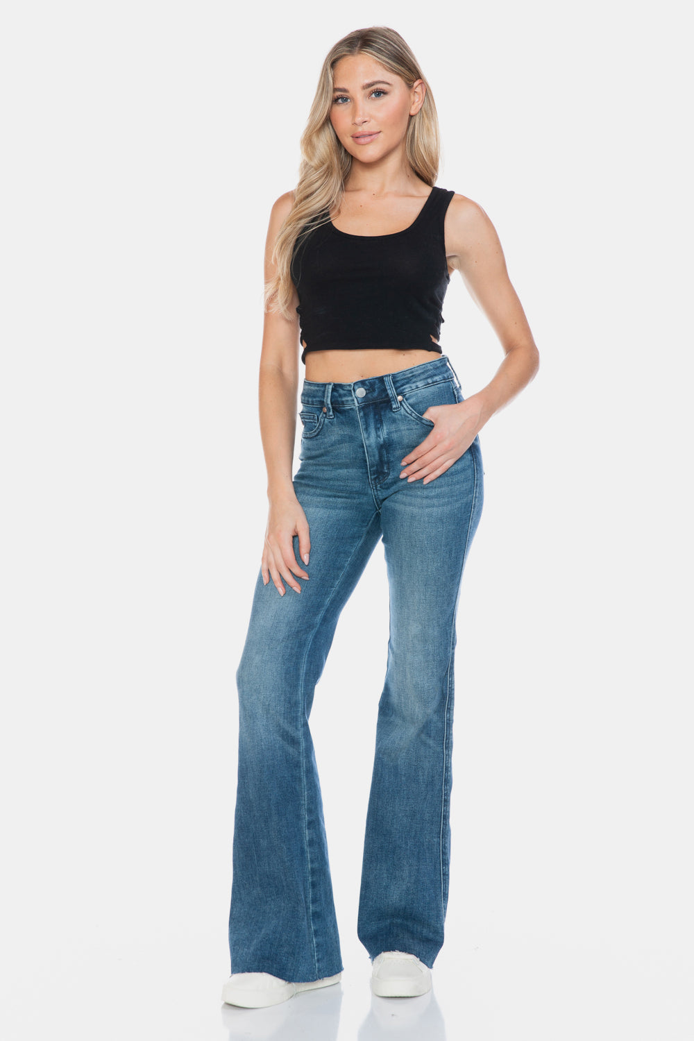 Judy Blue Full Size Tummy Control Cut Hem Flare Jeans - Little Miss Vanilla