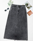 Raw Hem Midi Denim Skirt with Pockets - Little Miss Vanilla