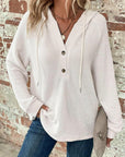 Waffle Knit Long Sleeve Drawstring Hooded Top - Little Miss Vanilla