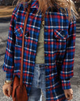 Navy Blue Plaid Flap Pocket Button Up Shacket - Little Miss Vanilla