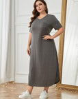 Plus Size Pocketed V-Neck Short Sleeve Lounge Dress - Little Miss Vanilla