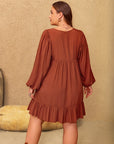 Plus Size Embroidered Tie Neck Balloon Sleeve Mini Dress - Little Miss Vanilla