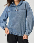 Quarter Zip Collared Neck Denim Top - Little Miss Vanilla