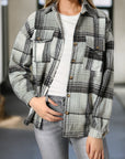 Medium Grey Plaid Flap Pockets Shacket