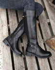 Black Side Zipper Knee High Chunky Low Heel Boots - Little Miss Vanilla