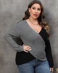 Plus Size Two-Tone Surplice Neck Sweater - Little Miss Vanilla