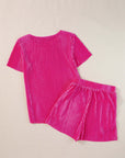 Bright Pink Casual Pleated Short Two-piece Set