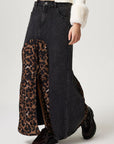 Slit Leopard Midi Denim Skirt - Little Miss Vanilla