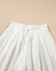 White Casual Tie Waist Pleated Wide Leg Pants