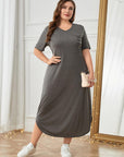 Plus Size Pocketed V-Neck Short Sleeve Lounge Dress - Little Miss Vanilla