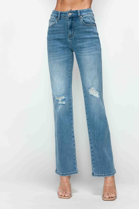 bytos Full Size Distressed High Rise Straight Jeans - Little Miss Vanilla