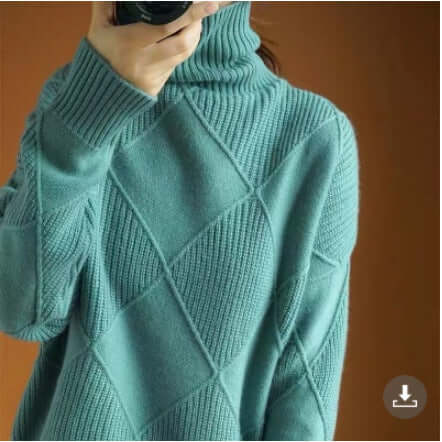 Women&#39;s Turtleneck Three-dimensional Rhombus Sweater