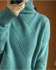 Women's Turtleneck Three-dimensional Rhombus Sweater