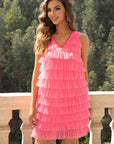 V-Neck Tiered Sleeveless Mesh Dress - Little Miss Vanilla