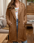 Full Size One Button Long Sleeve Longline Plush Coat - Little Miss Vanilla