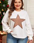 Plus Size Studded Star Round Neck Long Sleeve Blouse - Little Miss Vanilla