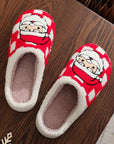 Fiery Red Checkered Santa Claus Graphic Plush Home Slippers