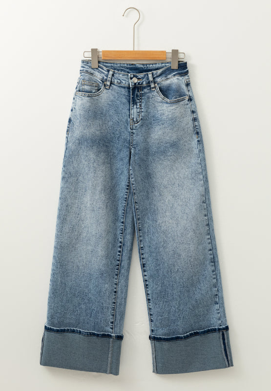 Washed Wide Leg Jeans with Pockets - Little Miss Vanilla