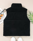 Black Corduroy Stand Neck Zipped Puffer Vest