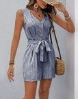 Fashion Jumpsuit V-neck Sleeveless Striped - Little Miss Vanilla