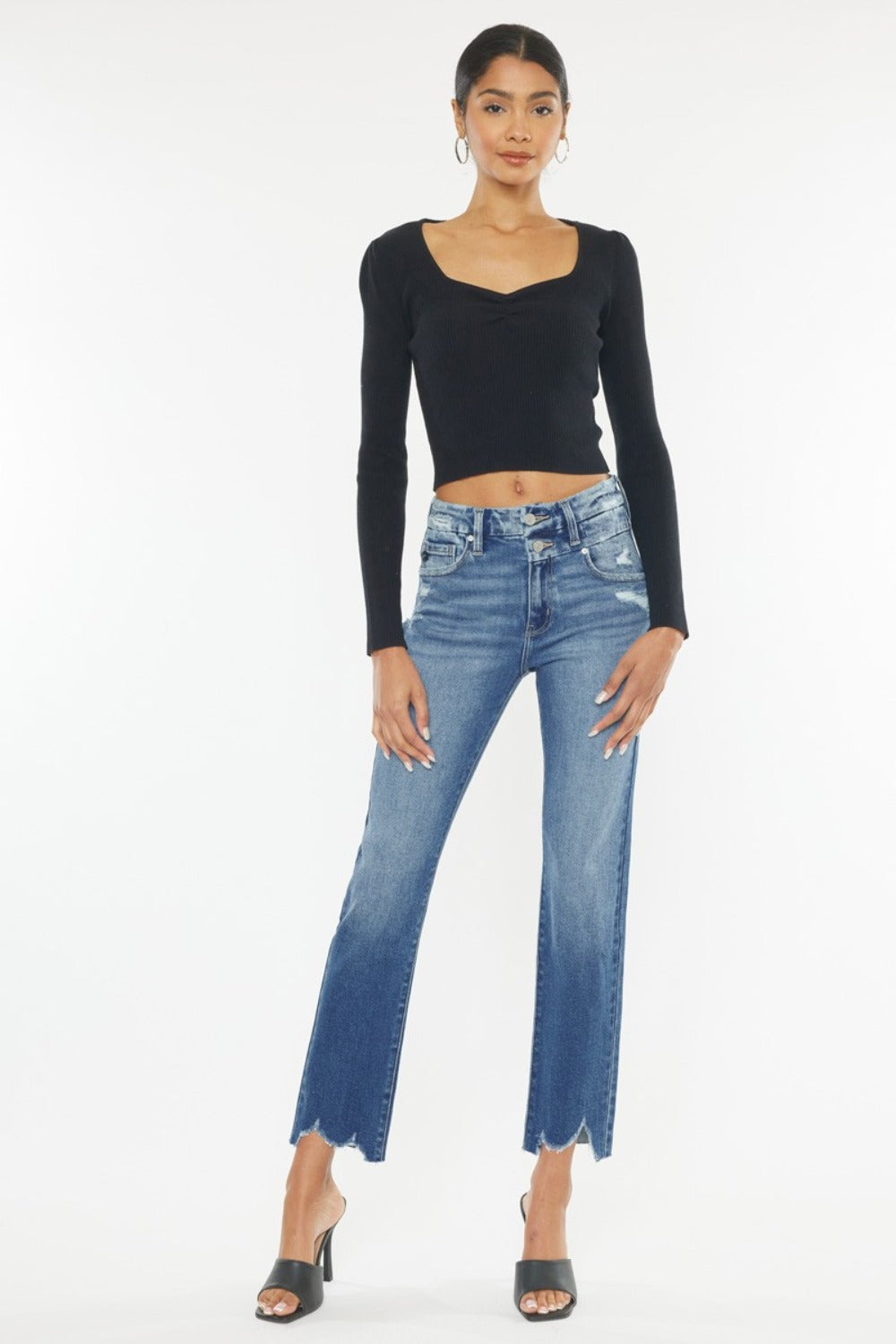 Kancan High Rise Wide Waistband Slim Straight Jeans - Little Miss Vanilla