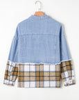 Khaki Plaid Patchwork Buttoned Oversized Denim Jacket