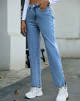 Side Slit High Waist Straight Jeans - Little Miss Vanilla