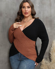 Plus Size Two-Tone Surplice Neck Sweater - Little Miss Vanilla