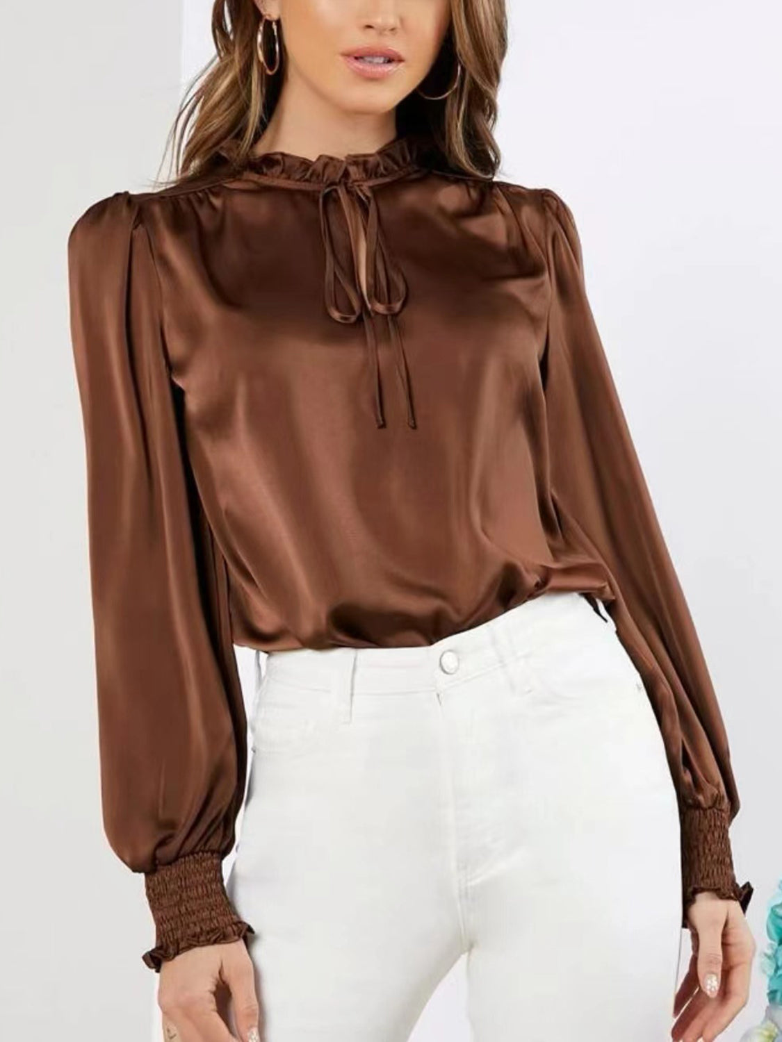 Frill Tied Lantern Sleeve Blouse - Little Miss Vanilla