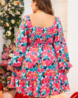 Plus Size Smocked Floral Square Neck Balloon Sleeve Dress - Little Miss Vanilla