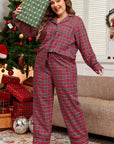 Plus Size Plaid Collared Neck Top and Pants Lounge Set - Little Miss Vanilla